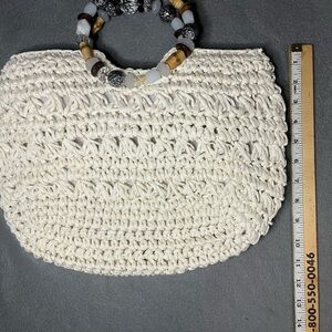 Chic White Crochet Clutch with Beaded Handle